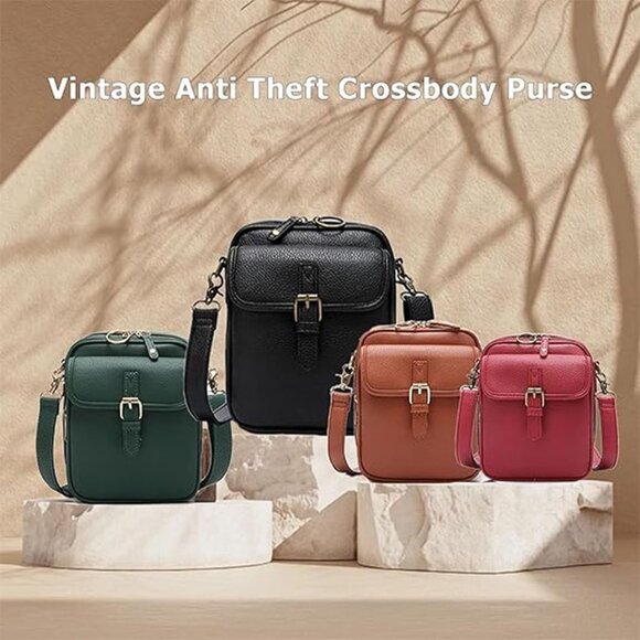 Brown leather crossbody bag for women with large capacity, anti-theft zip, adjus - Picture 2 of 9